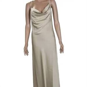 NEW D.EXTERIOR women's satin silky slip midi dress in beige